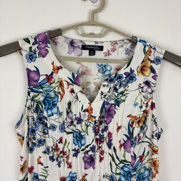 Chadwicks of Boston Petite Large Sleeveless Midi Maxi Dress Linen Blend Floral - Picture 3 of 7